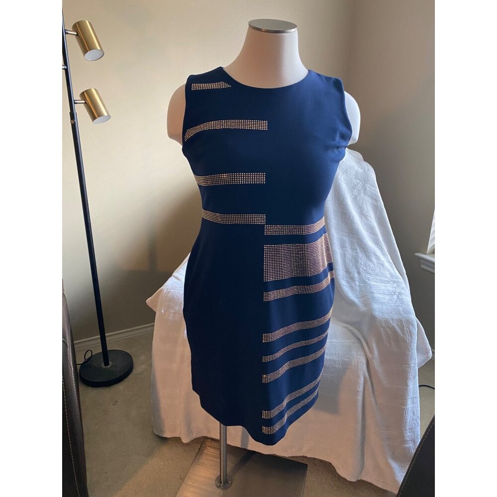 TOMMY HILFIGER Navy Blue Dress with Gold Patches / Size 18 (NWT)